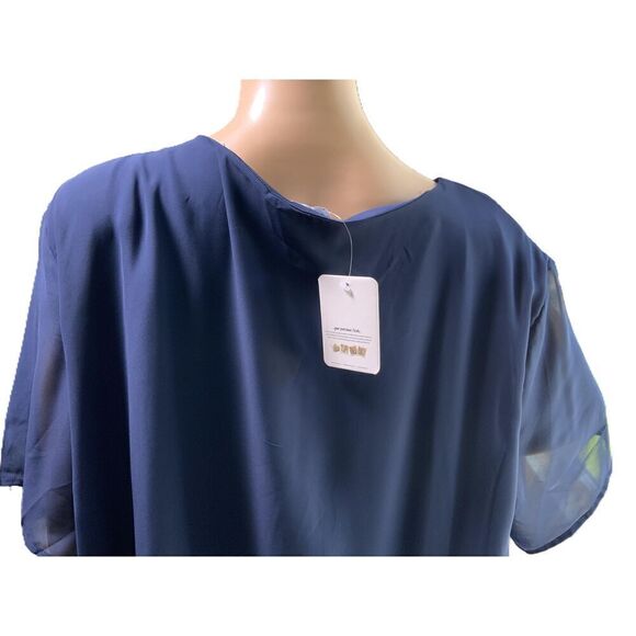 NWT Tamsy Navy Blue Sheer Fabric Loose Fit Round Neck Womens Blouse Size 3X - Picture 6 of 13